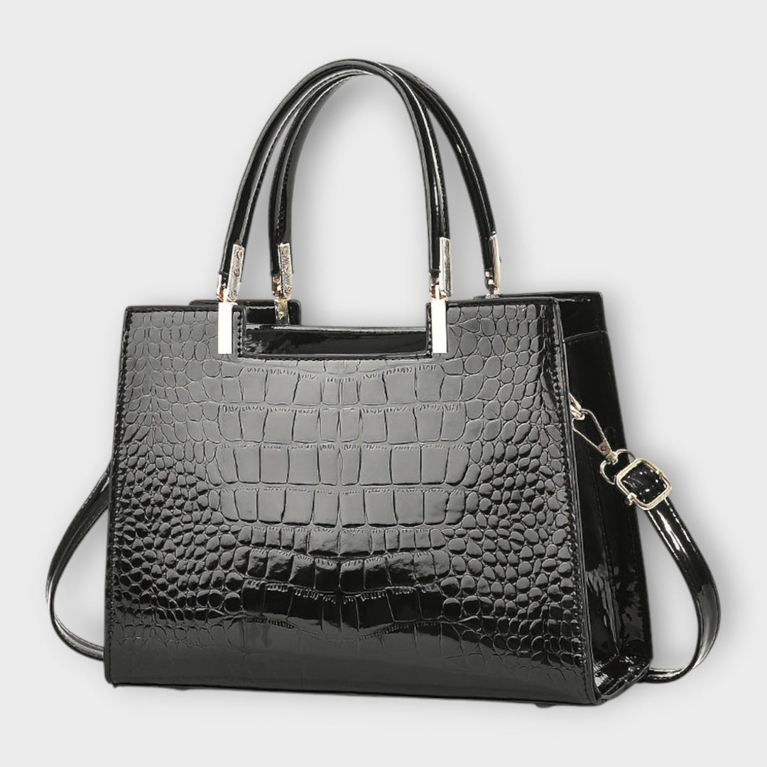 Olivia - Bolsa de Mão com Acabamento Brilhante em Crocodilo