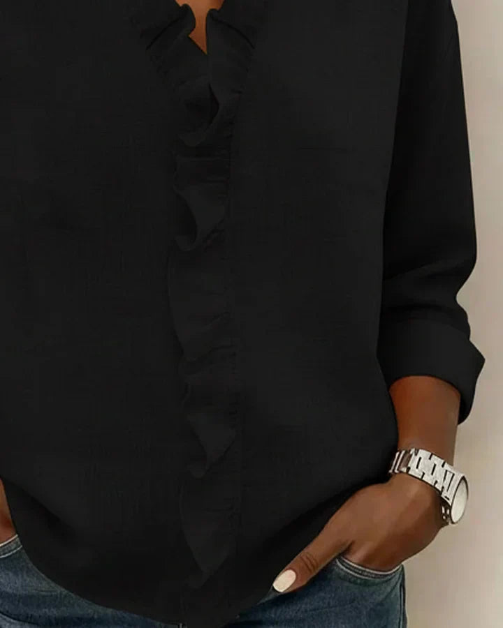 Indie | Blusa com Rendas, Decote em V e Mangas Longas