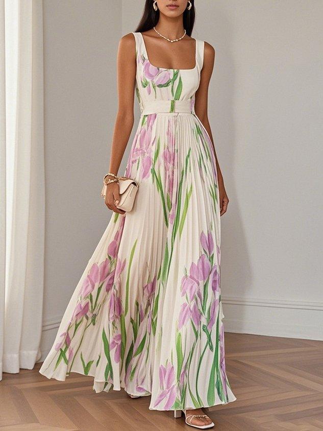 Marie | Vestido Maxi de Chiffon com Pregas Brancas