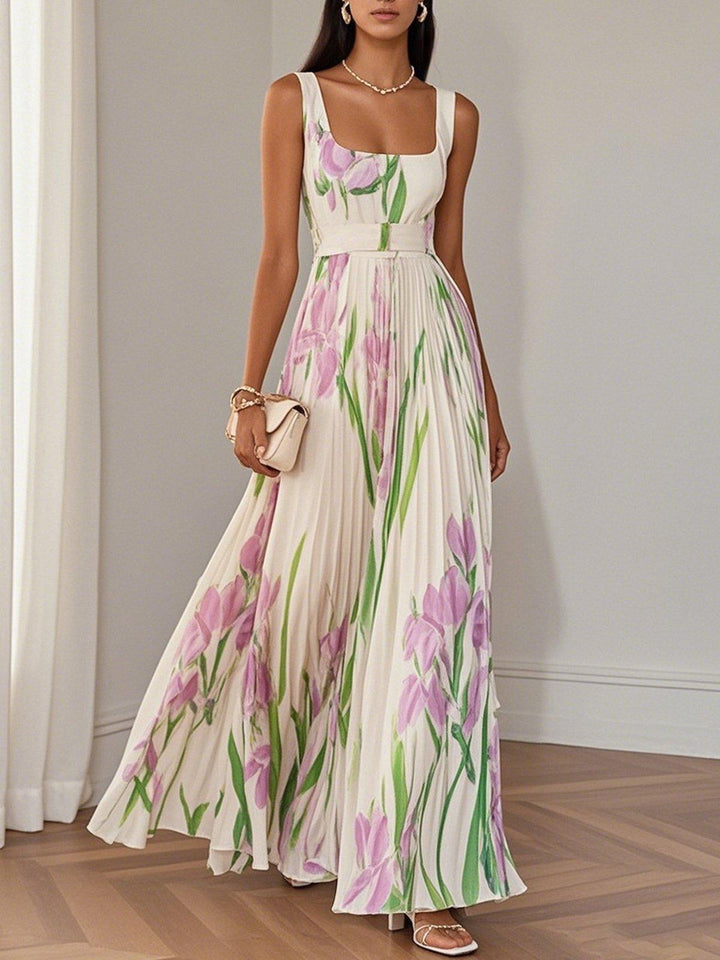 Marie | Vestido Maxi de Chiffon com Pregas Brancas
