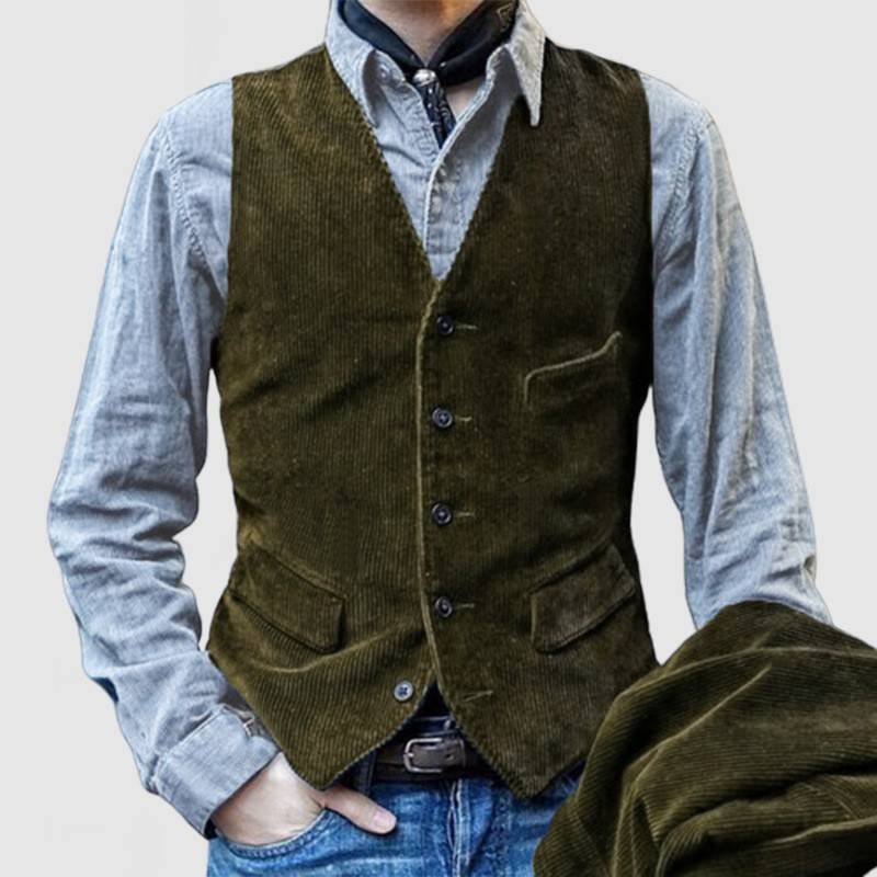 Blazer Vintage em Veludo Cotele com Colete para Homens