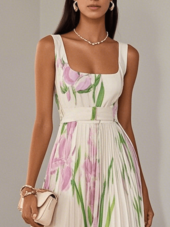 Marie | Vestido Maxi de Chiffon com Pregas Brancas