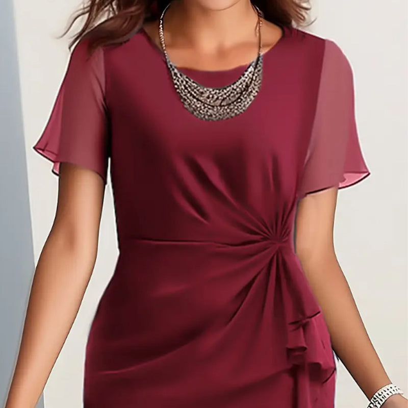 Vestido de chiffon elegante em cor sólida