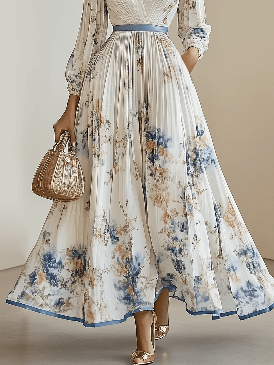 Amalia | Vestido Maxi de Chiffon Floral Branco com Mangas Balão