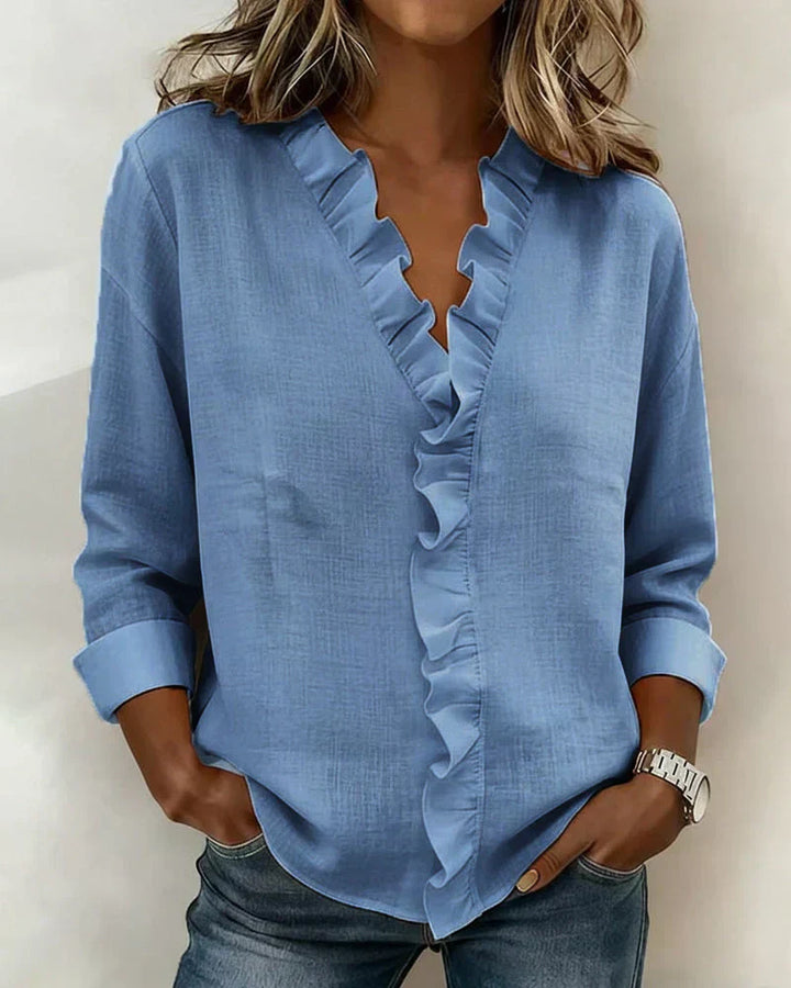 Indie | Blusa com Rendas, Decote em V e Mangas Longas