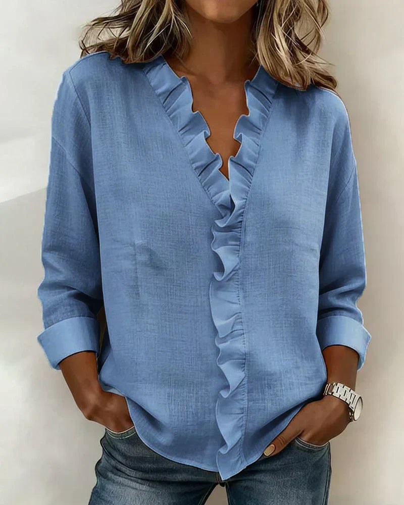 Indie | Blusa com Rendas, Decote em V e Mangas Longas