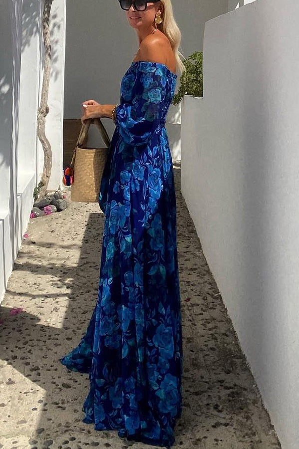 Francesca - Vestido longo com padrão floral e mangas à mostra