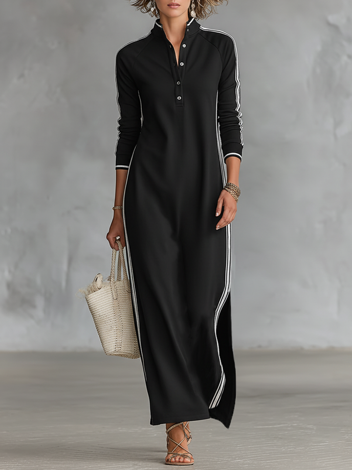 Vestido Maxi de Sweat com Gola de Botões