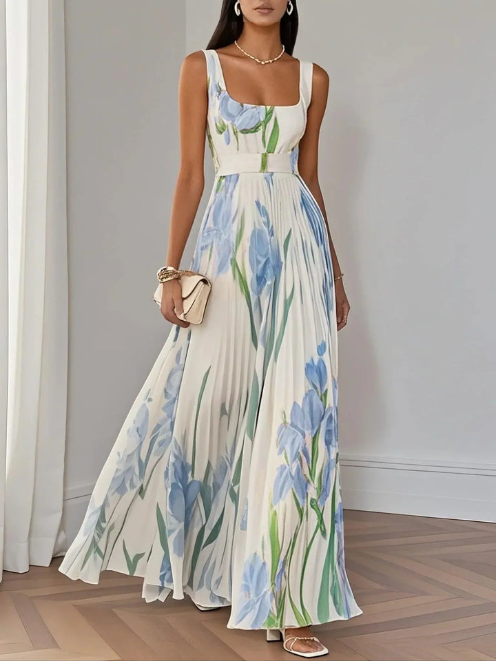 Marie | Vestido Maxi de Chiffon com Pregas Brancas