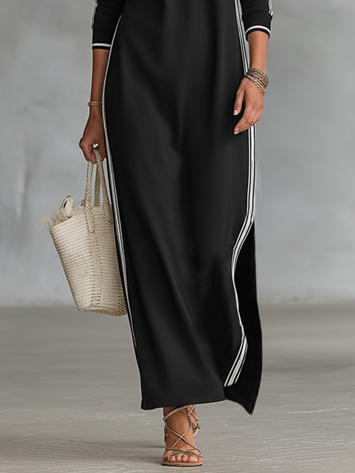 Vestido Maxi de Sweat com Gola de Botões