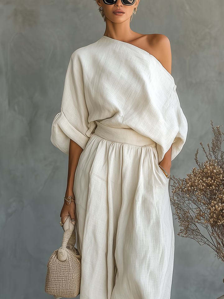 Conjunto de Linho Off-Shoulder