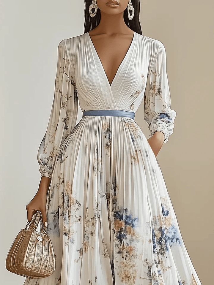 Amalia | Vestido Maxi de Chiffon Floral Branco com Mangas Balão