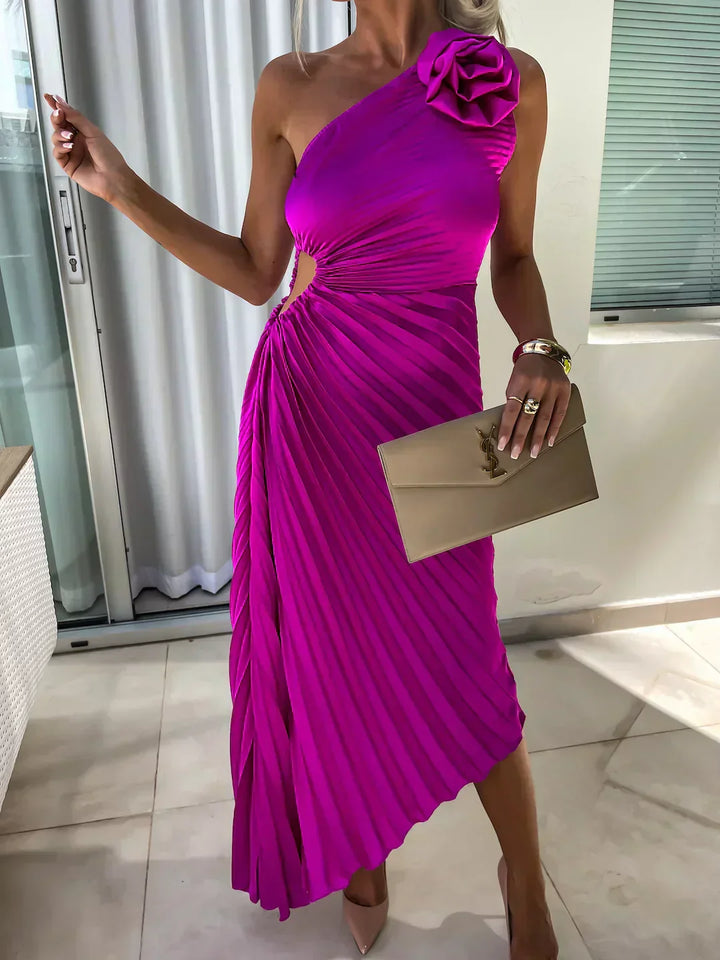 Eya™ | Elegante Maxi-Vestido com padrão floral e alça única