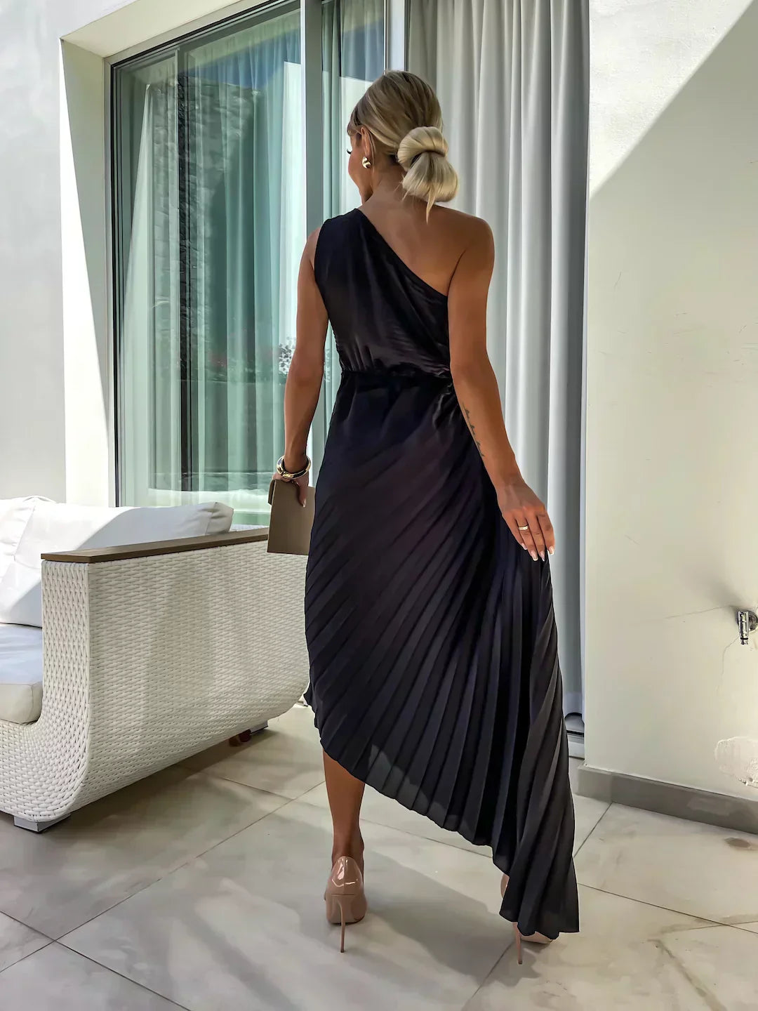 Eya™ | Elegante Maxi-Vestido com padrão floral e alça única