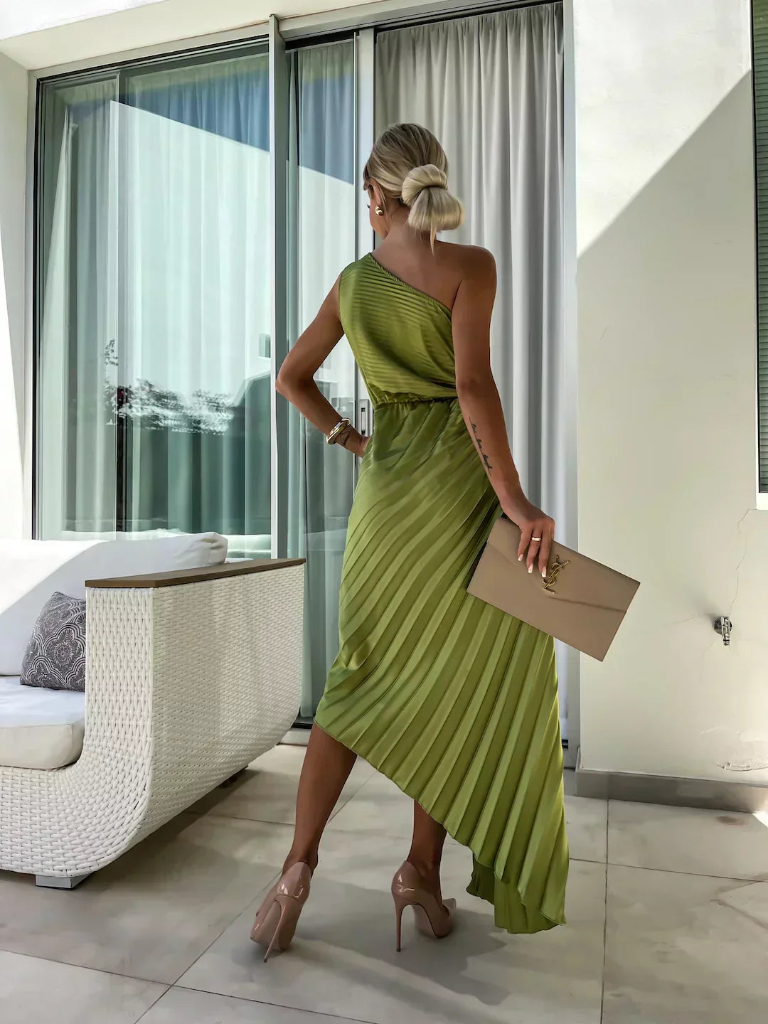 Eya™ | Elegante Maxi-Vestido com padrão floral e alça única