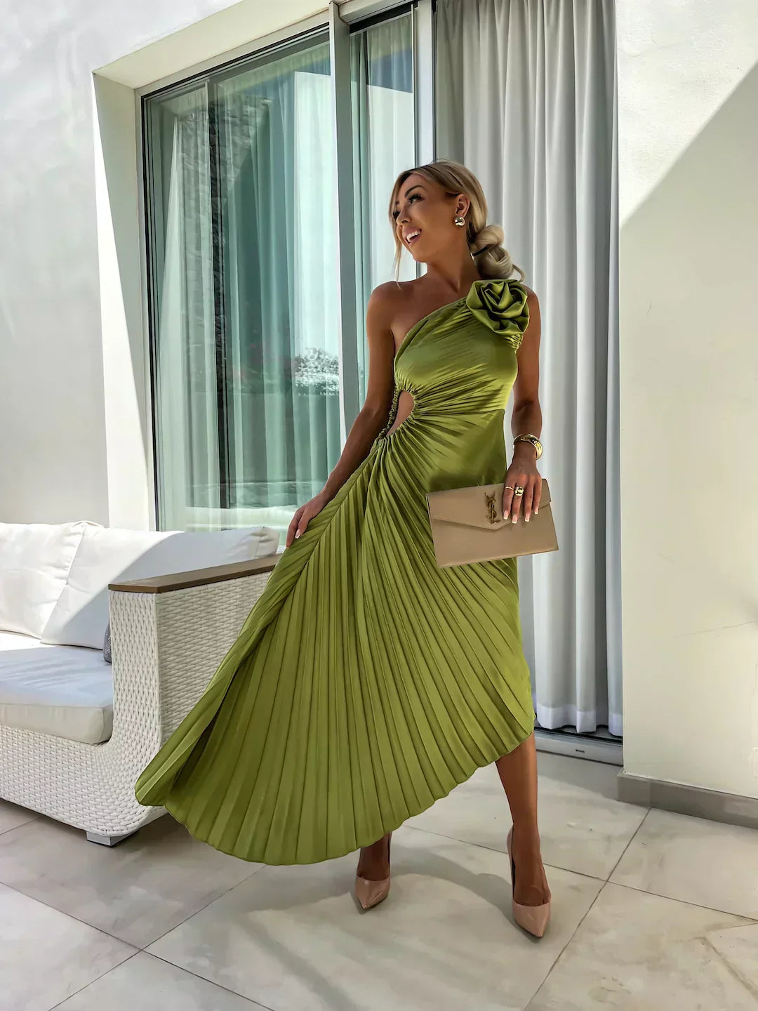 Eya™ | Elegante Maxi-Vestido com padrão floral e alça única