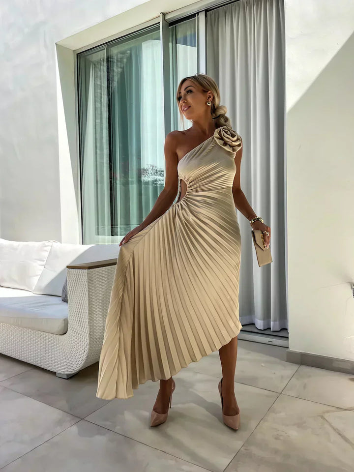Eya™ | Elegante Maxi-Vestido com padrão floral e alça única