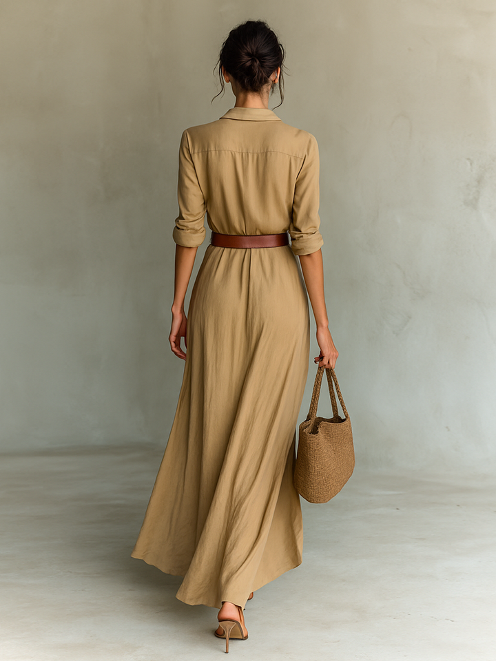 Maxi vestido com colarinho reversível de mangas longas
