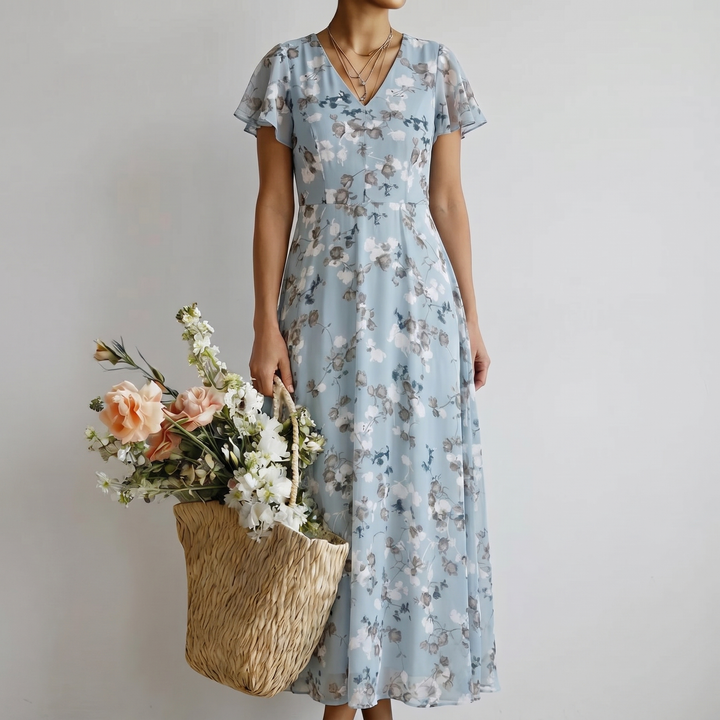 ISMERIA | VESTIDO MAXI EM CHIFFON FLORAL