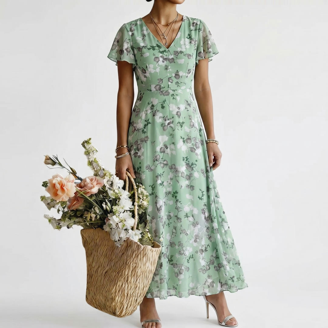 ISMERIA | VESTIDO MAXI EM CHIFFON FLORAL