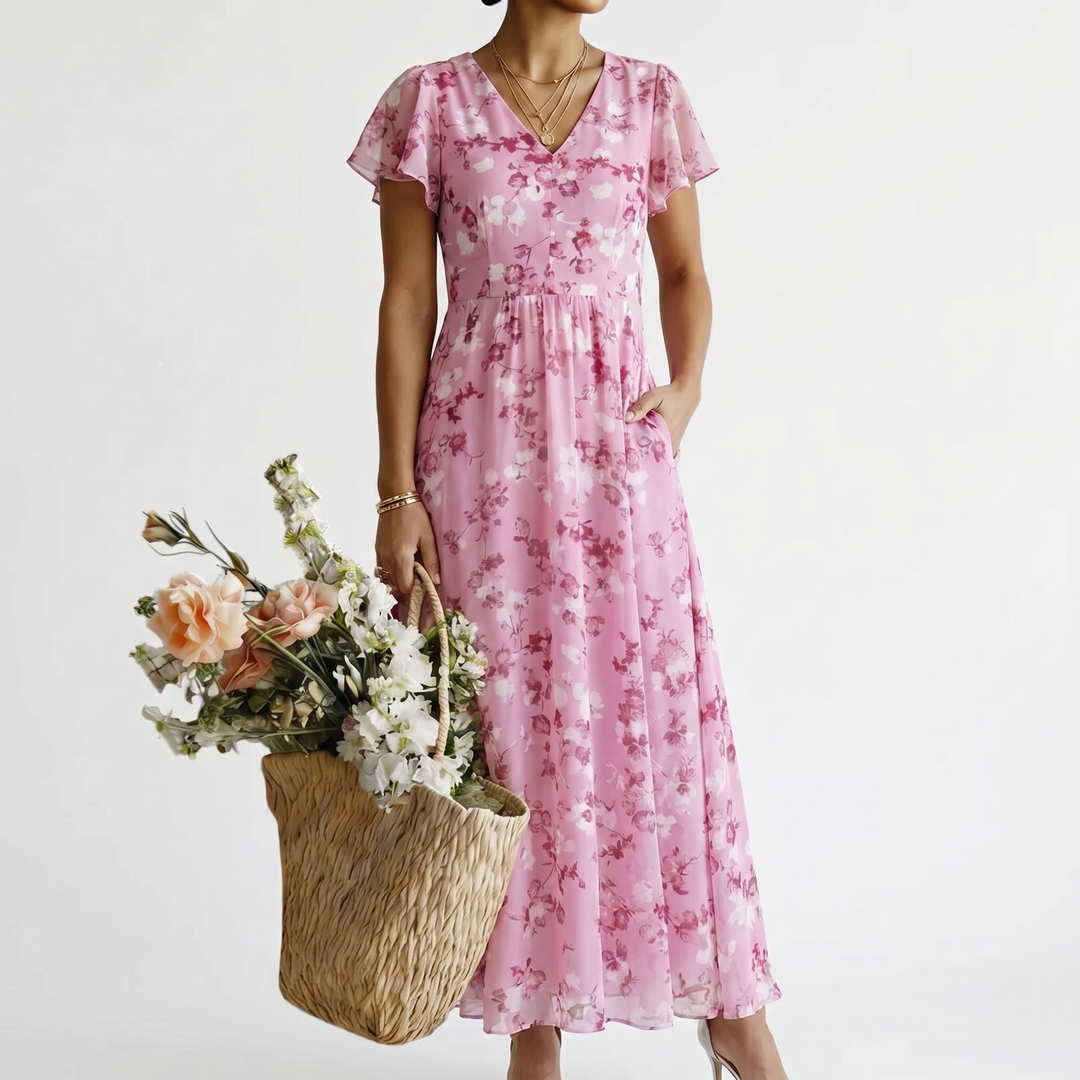ISMERIA | VESTIDO MAXI EM CHIFFON FLORAL