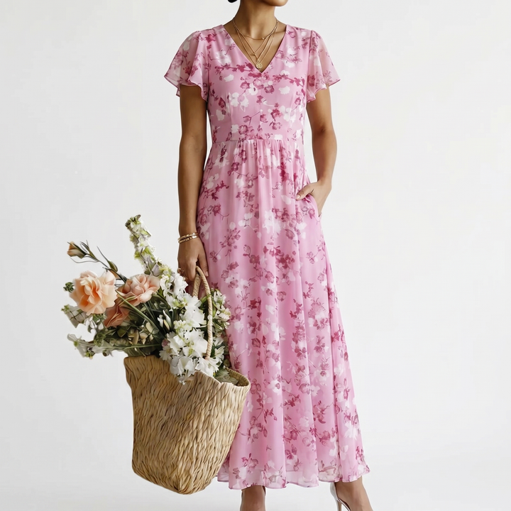 ISMERIA | VESTIDO MAXI EM CHIFFON FLORAL