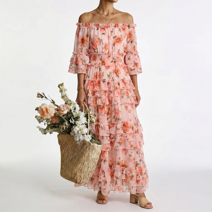 ROSALIE | VESTIDO MAXI COM RENDAS FLORAIS
