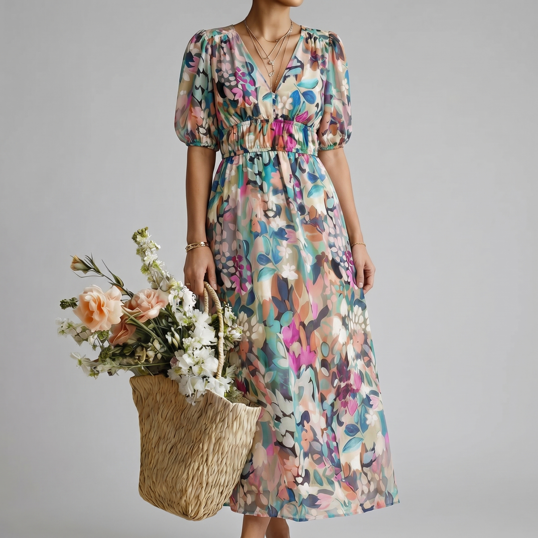 EULALIE | VESTIDO MIDI COM FLORES