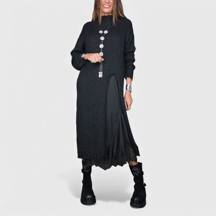 Portia – Elegante Conjunto de Sweater em Camadas e Vestido