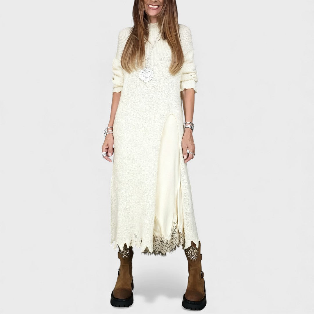 Portia – Elegante Conjunto de Sweater em Camadas e Vestido