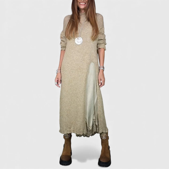 Portia – Elegante Conjunto de Sweater em Camadas e Vestido