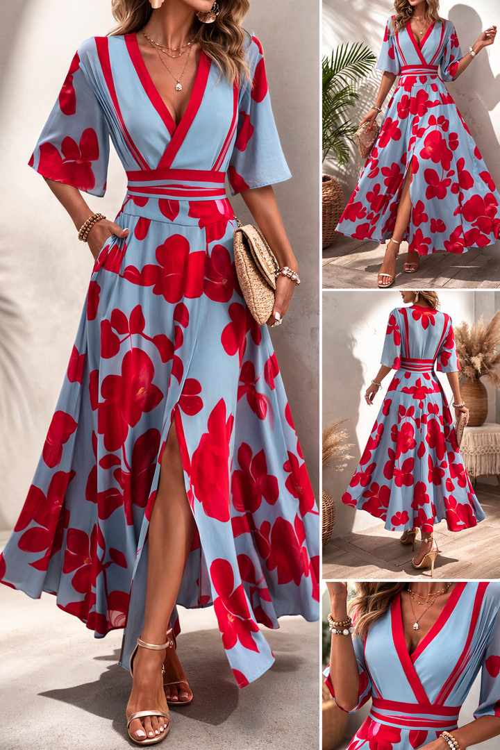 Noélia - Vestido de Primavera Floral com Decote em V