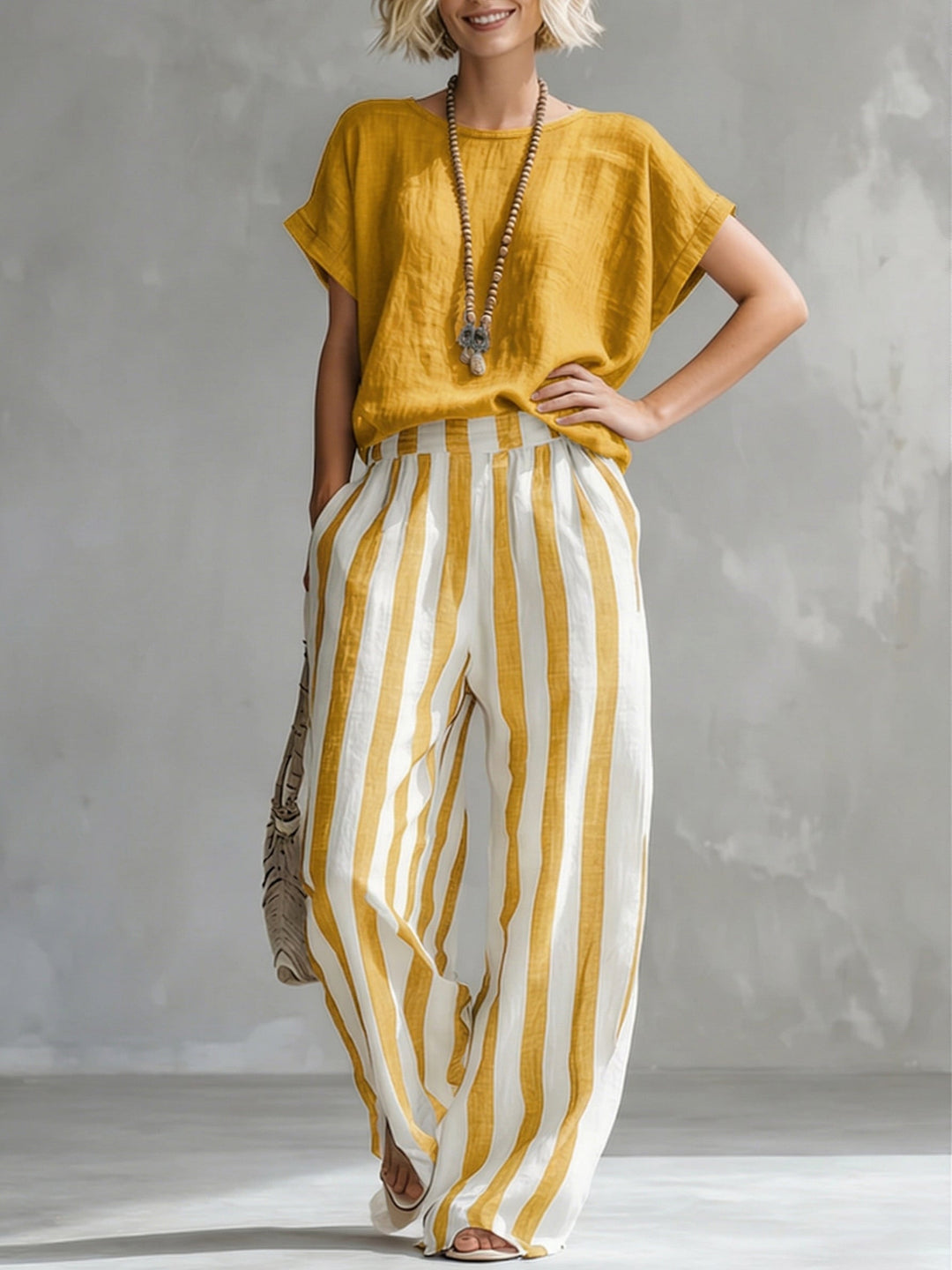 Kizzy - Conjunto de Algodão e Linho Listrado