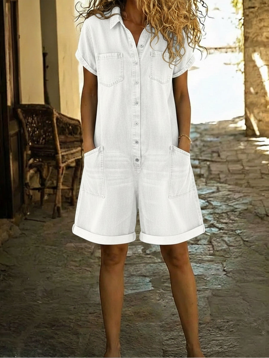 Lila - Macacão de Algodão Denim Casual