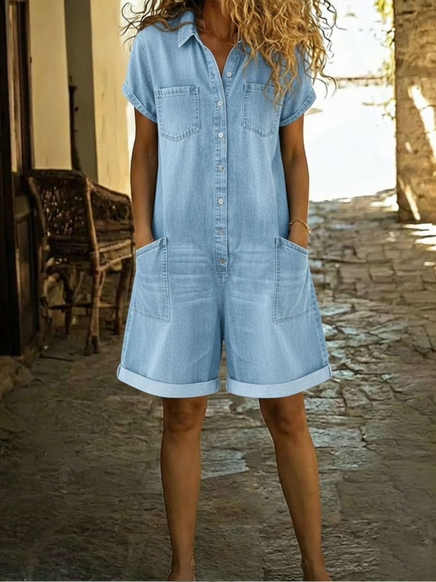 Lila - Macacão de Denim de Algodão Casual