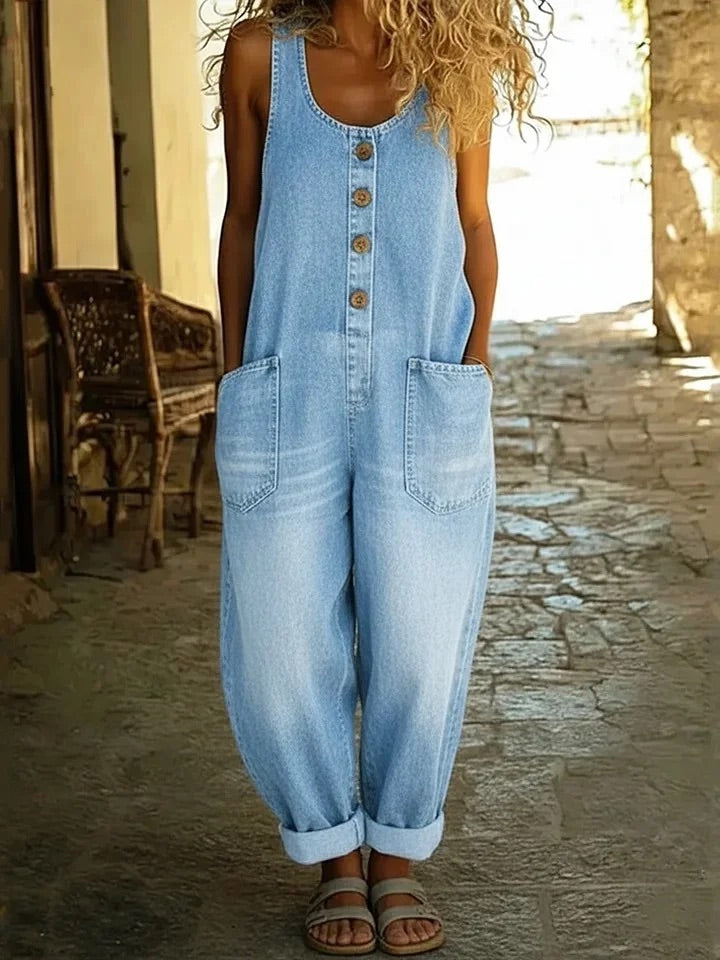 Saylor - Macacão de Denim de Algodão Vintage Lavado