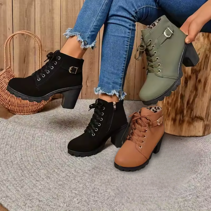 Lorena™| Botas de Tornozelo em Imitação de Couro | Edição Premium